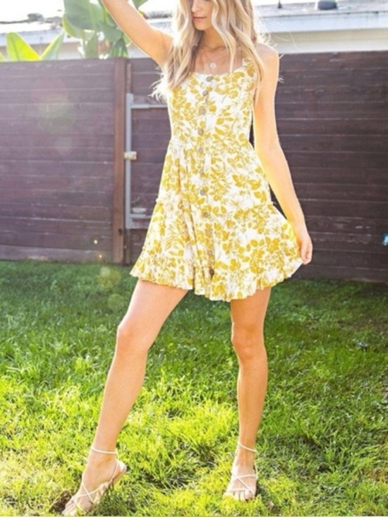 Kori Dresses & Skirts - KORI AMERICA MUSTARD YELLOW FLORAL PRINT DRESS MEDIUM